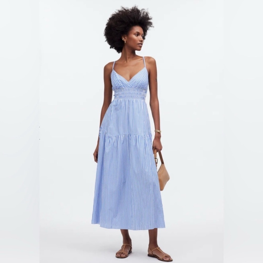 Madewell Blue and White Striped Midi Dress